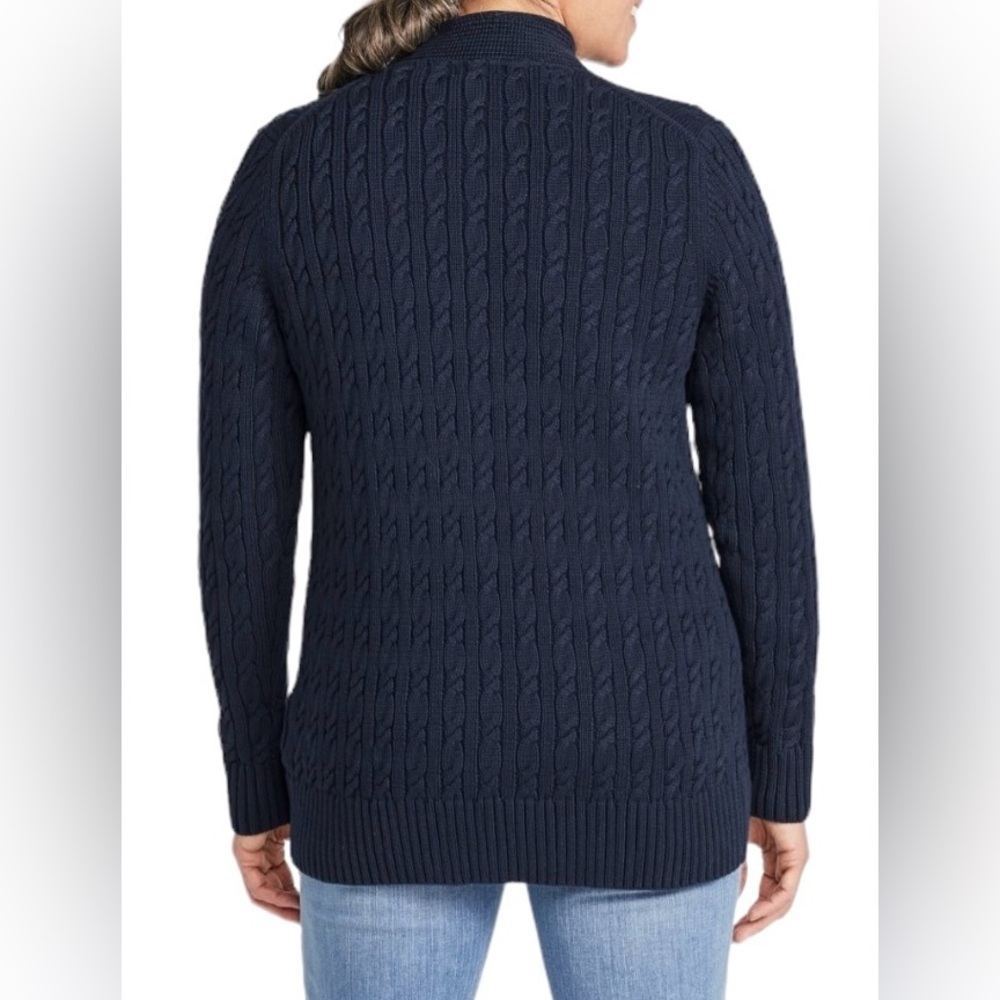 L.L. Bean Navy Cable Knit Cardigan - Picture 2 of 8